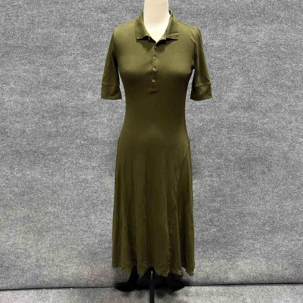 Lauren Ralph Lauren Dress Womens S Green Polo Shirt Maxi Jersey Knit Half Sleeve